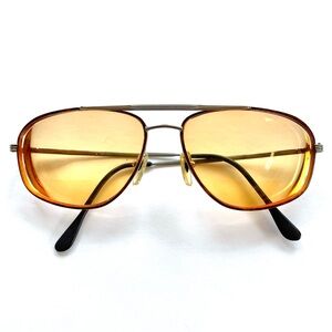 Vintage Aviator Eyeglasses Orange Tint Gold Metal Pilot Frames 60-16